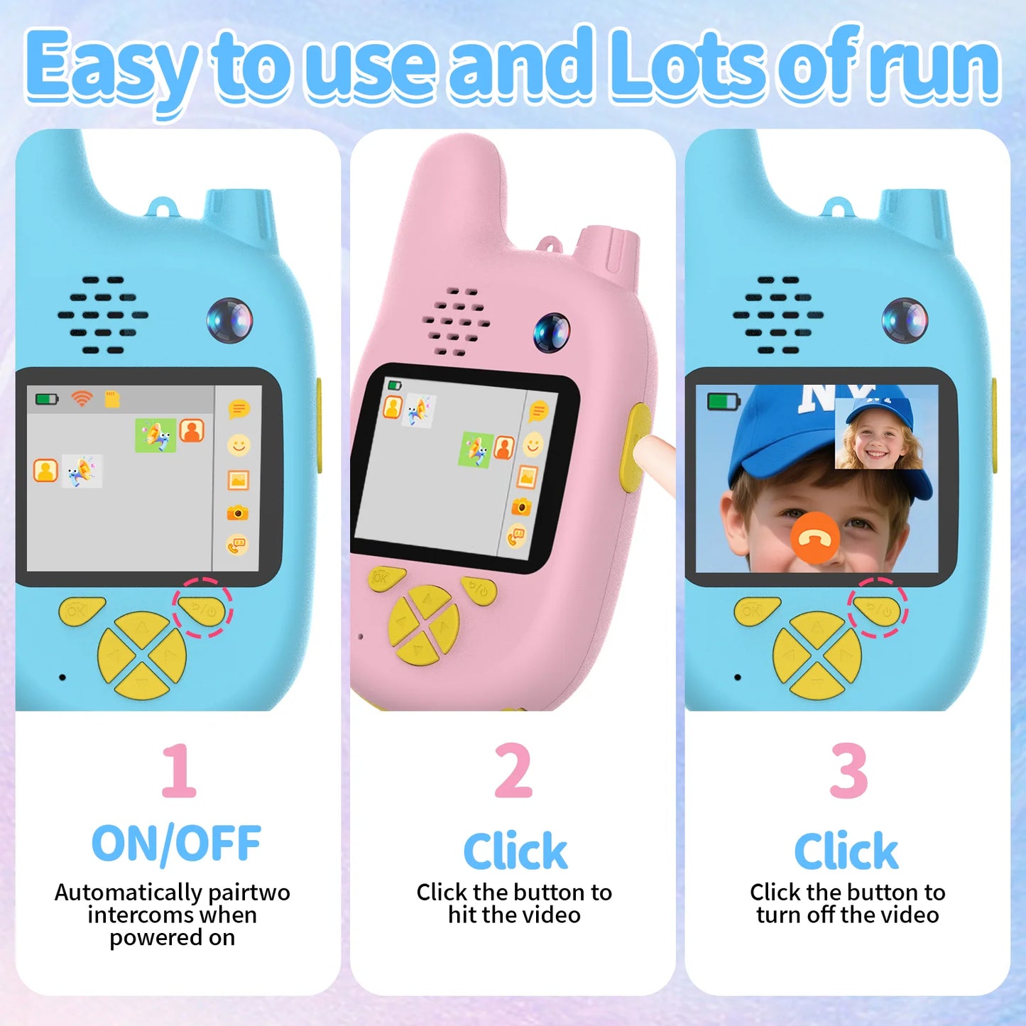 Children's Video Walkie-Talkie 2-Pack with Display Screen Voice Converter and Real-Time Video Chat Long-Range Gift for Children