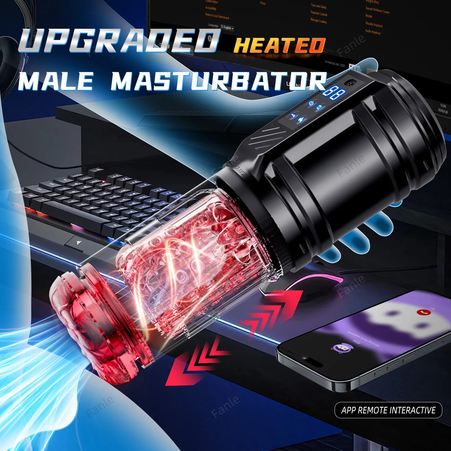 APP Male Automatic Masturbator Cup 12 Thrusting Heating Rotating Pussy Blowjob Sucking Licking Stroker Adult Sex Toy For Men