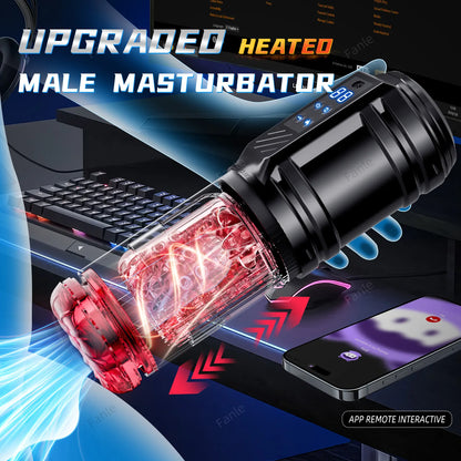 APP Male Automatic Masturbator Cup 12 Thrusting Heating Rotating Pussy Blowjob Sucking Licking Stroker Adult Sex Toy For Men