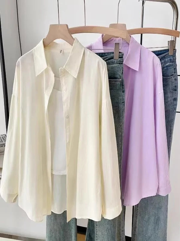Dopamine Hong Kong Style Retro Korean Collar Long Sleeve Shirt Fashionable Versatile Lazy Slimming Commute Top Women's Shirt