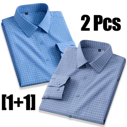 High Quality Men's Long Sleeve Business Casual Plaid Workwear Shirts Anti-Wrinkle Fashion Stripe Office Regular Slim Fit Blouses
