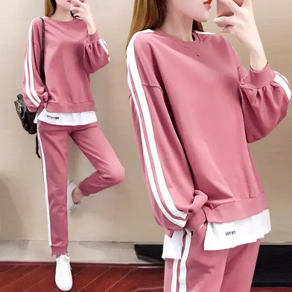Spring Autumn New Casual Sportswear Set Women Loose Fashionable Large Size Stylish Sweatshirt Best Friend Outfit Long Pants