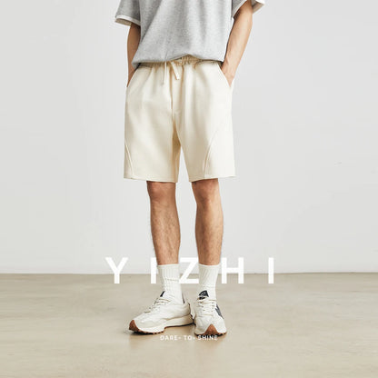 Men's Summer New American Casual Shorts Straight Loose Five-point Pants Solid Color Drawstring Pocket Micro-elastic Sports Pants