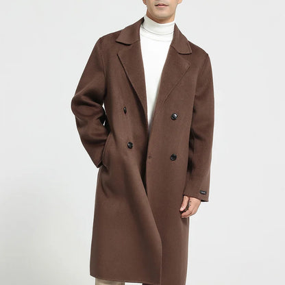 Autumn Winter New Over The Knee Double-sided Wool Coat 100% Wool Coat Men's Korean Suit Collar Wide Loose Wool Coat Light Luxury