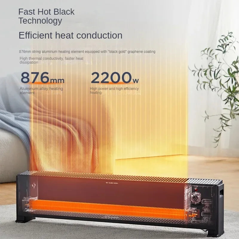 Midea Electric Heater with Graphene Heating Element and Kickboard Design for Home Office and More 220V 2200W