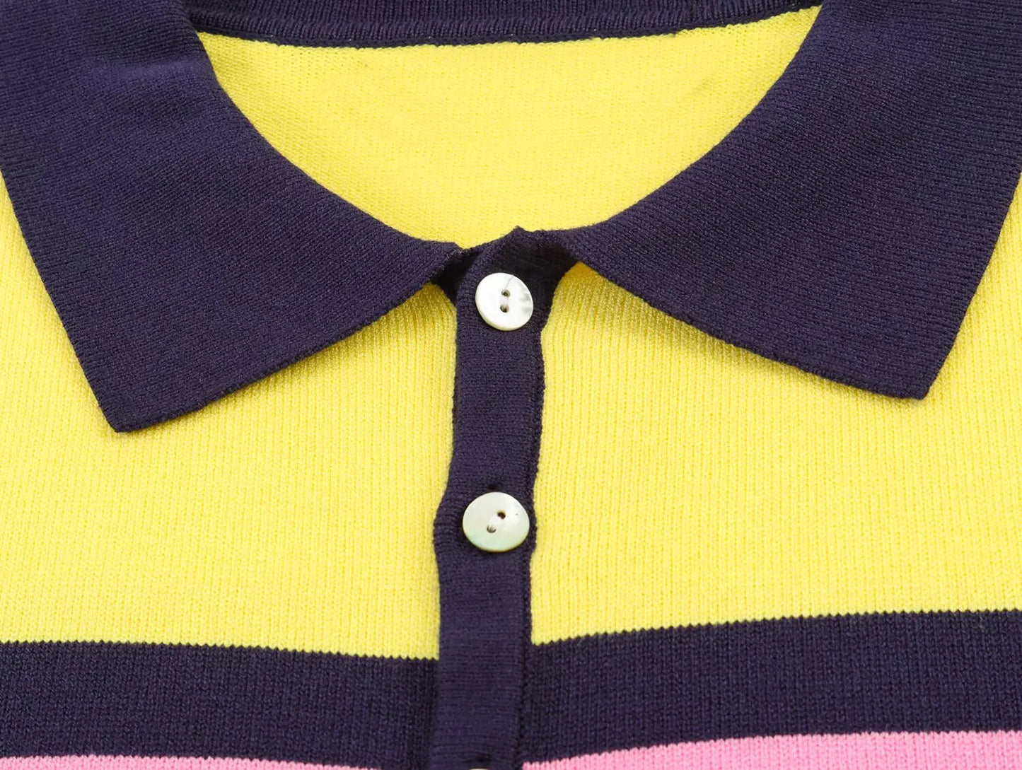Fashionable Striped Knitted  Shirt Women's Loose Fit Business Casual Short Sleeve Classic Pattern Polyester Fiber