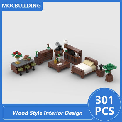 Wood Style Interior Design Model Moc Modular Buildings Blocks Diy Assemble Bricks Architecture Series Creative Toys Gifts 301PCS