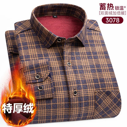 New Men's Long-Sleeved Shirt Thickened and Fleece Warm 8XL9XL Plus Size Autumn and Winter Casual No-Ironing Comfortable Top