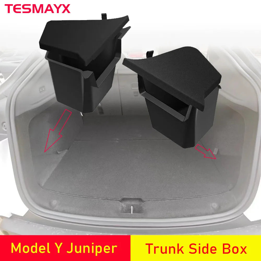 Trunk Organizer For Tesla Model Y Juniper Launch Refresh 2025 Rear Trunk Storage Bins Side Box Organiser TPE Trim Accessories