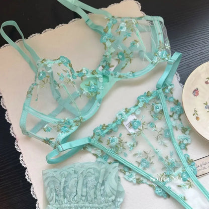 Sexy French Lingerie Set Floral Embroidery Sheer Mesh Bra with Soft Underwire Comfort Support for Large Bust CA S-XL MOYISU Bras