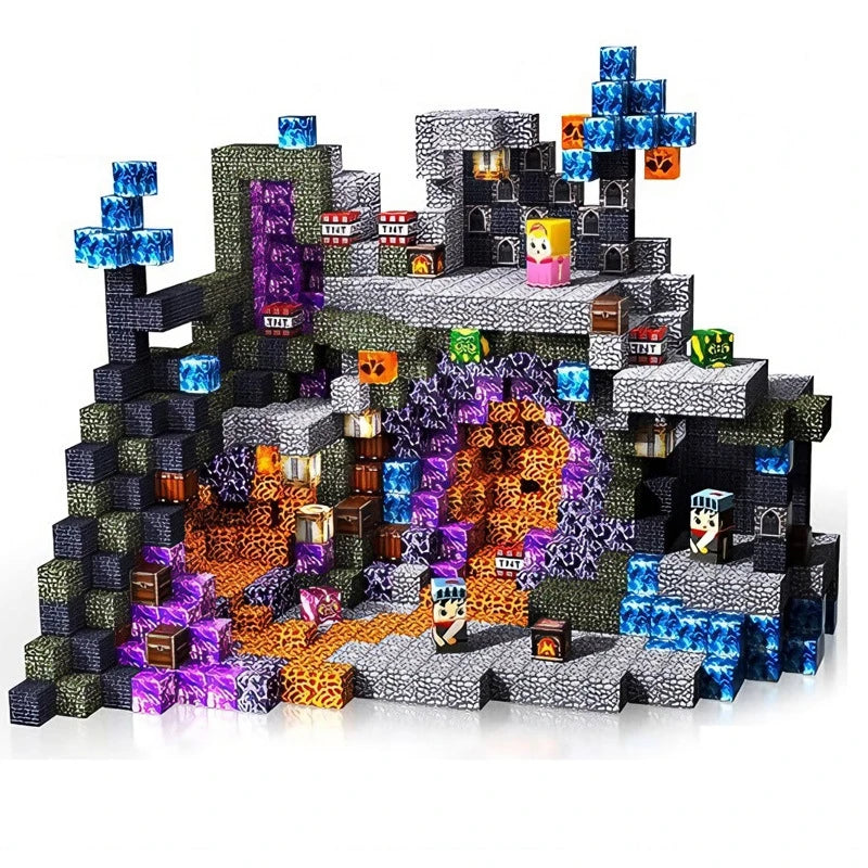 Magnetic Building Blocks Mine World Magnetic Forest House Brick Cube Toys Set STEM Sensory 160PCS Best Gift for 3+ Boy Girl Kid
