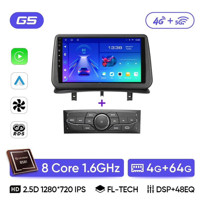 Ainavi Car Radio for Renault Clio 3 2005-2014 Wireless CarPlay Android Auto 4G Multimedia Player Navigation GPS 2din Autoradio