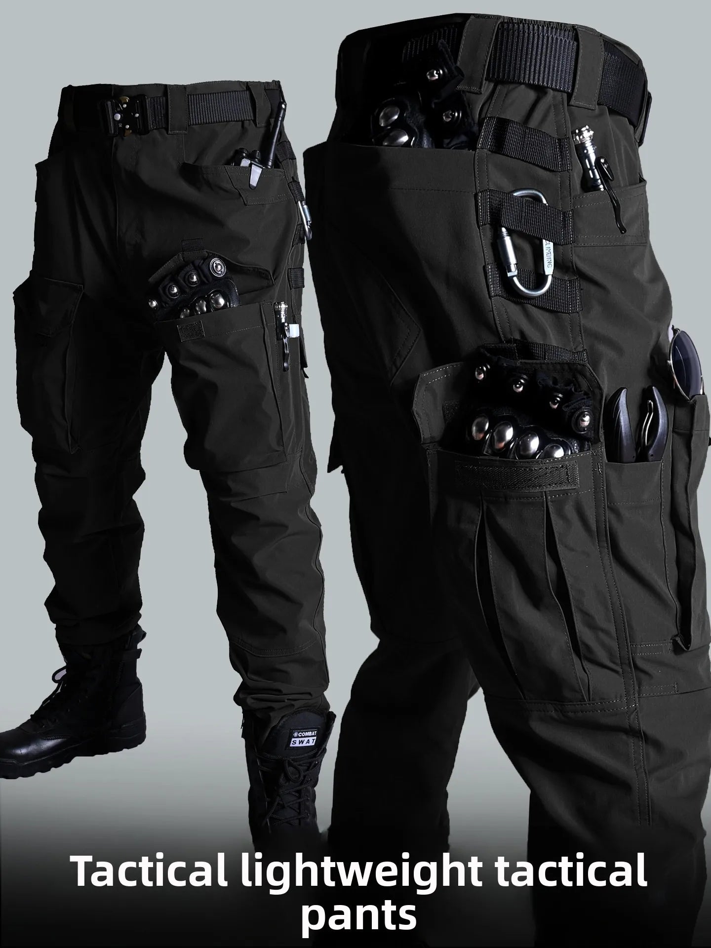 Black American Style Outdoor Training Pants Quick Dry Tactical Multi Pocket Men's Waterproof Wear Resistant Cargo Pants