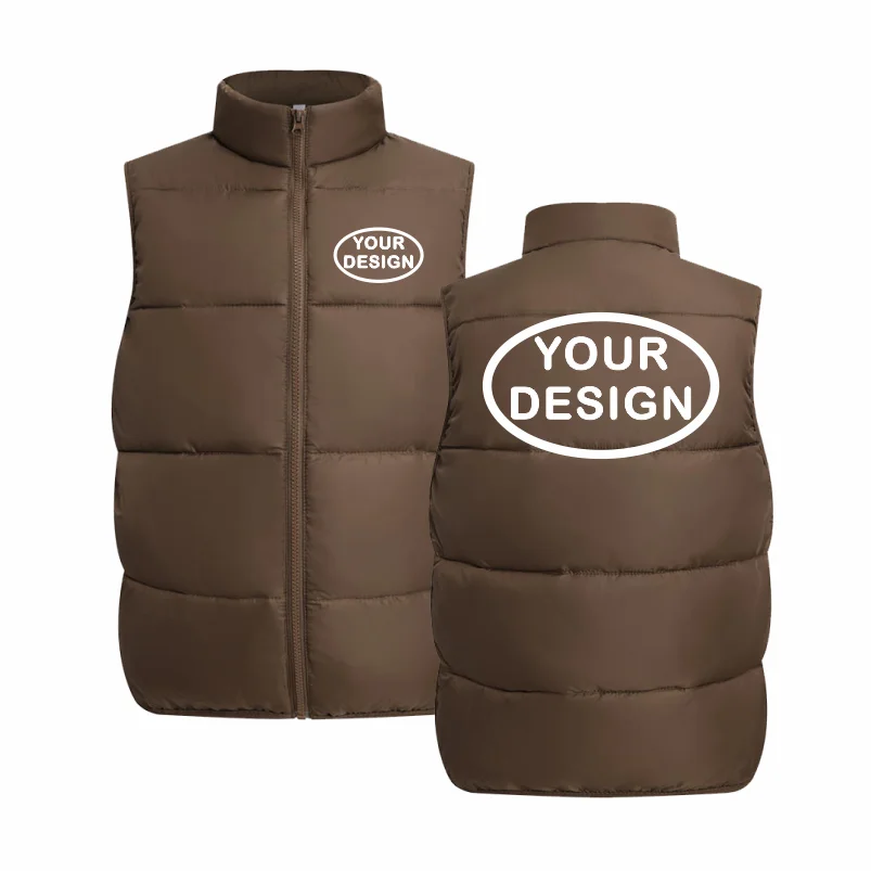 Customize Your LOGO Men's Sleeveless Vest Jacket Down Windproof Jacket Solid Color Warm Winter Coat