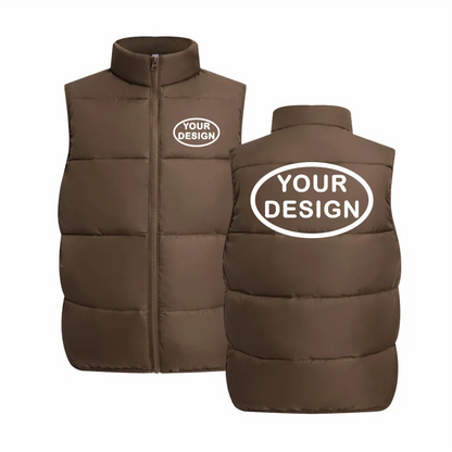 Customize Your LOGO Men's Sleeveless Vest Jacket Down Windproof Jacket Solid Color Warm Winter Coat