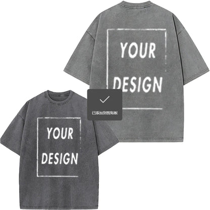Men's and Women's Cotton Washed T-Shirt Custom Printed T-Shirt 230G Top DIY Your Favorite Pattern or Logo Fashionable Custom Top