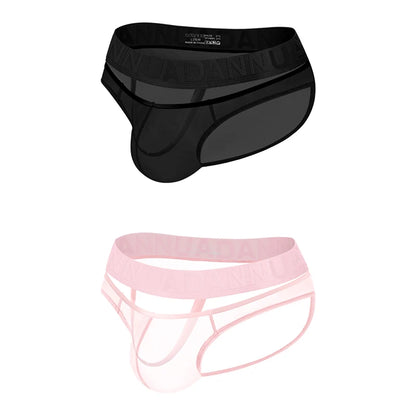 Sexy Underwear Men Low-Rise Sheer Mesh Underwear with Chinese Style Embossed Waistband Breathable G-string for Daily & Nightwear