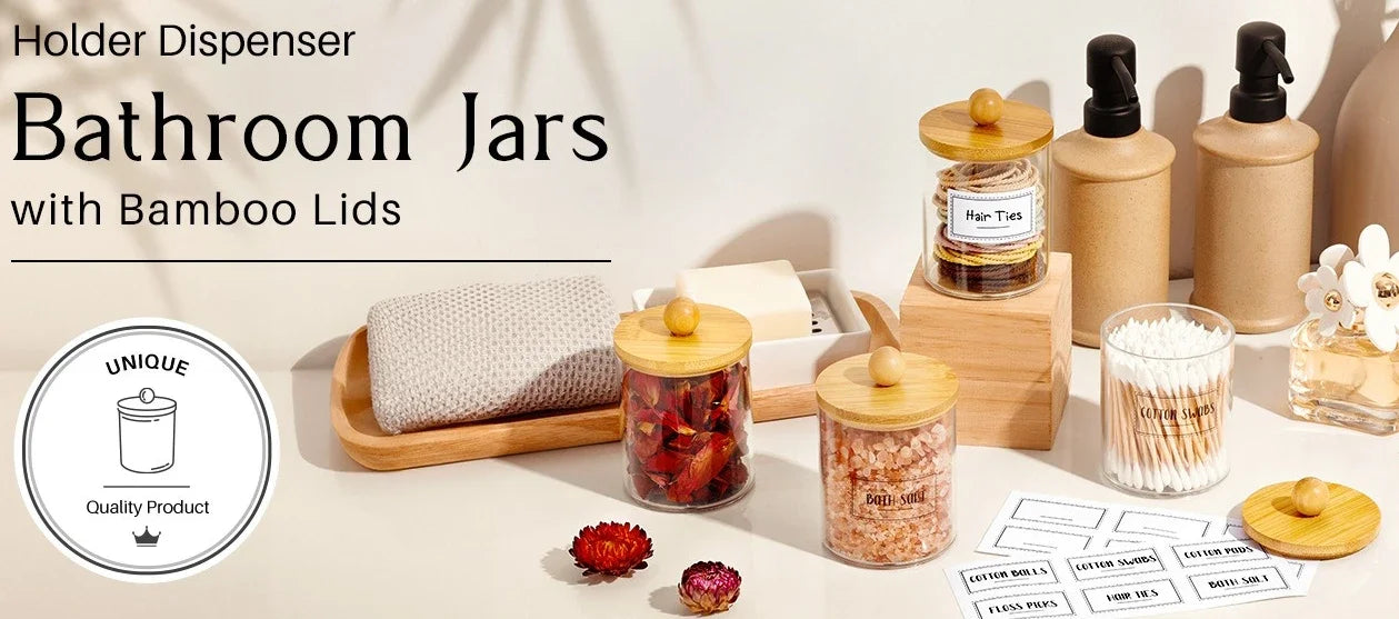 1pcs Cotton Swab Storage Box Acrylic Jar Makeup Organizer, Cotton Round Pad Holder, Q-tip Dispenser with Bamboo Lid