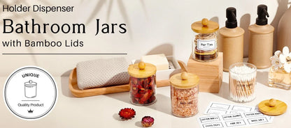 1pcs Cotton Swab Storage Box Acrylic Jar Makeup Organizer, Cotton Round Pad Holder, Q-tip Dispenser with Bamboo Lid
