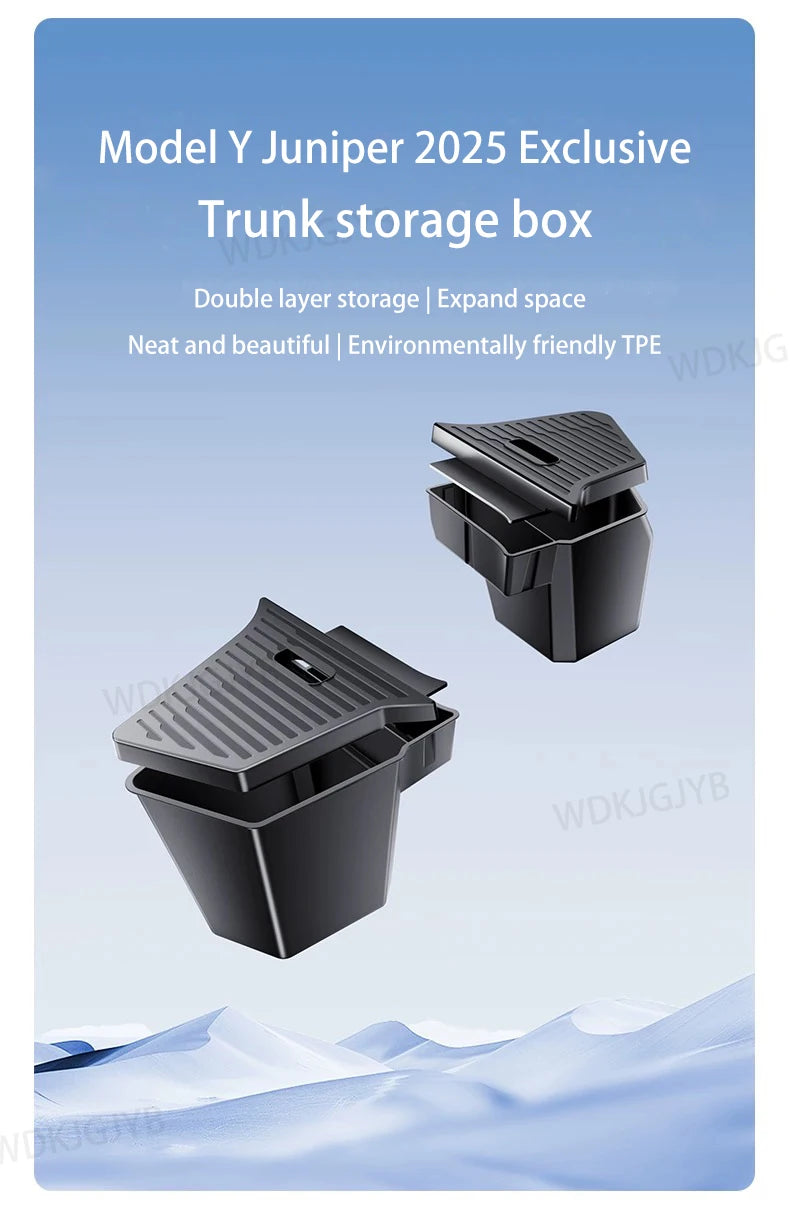For Tesla Model Y Juniper 2025 Trunk Organizer Side Storage Box Boot Organizer TPE Storage Bin Anti-dirty Car Travel Accessories
