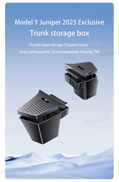 For Tesla Model Y Juniper 2025 Trunk Organizer Side Storage Box Boot Organizer TPE Storage Bin Anti-dirty Car Travel Accessories