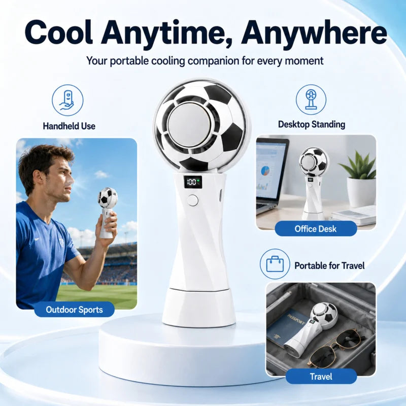 2026 Portable Turbo Cooling Fan, Soccer Ball Handheld Neck Fan, Rechargeable Mini High Speed Fan for Outdoor Travel