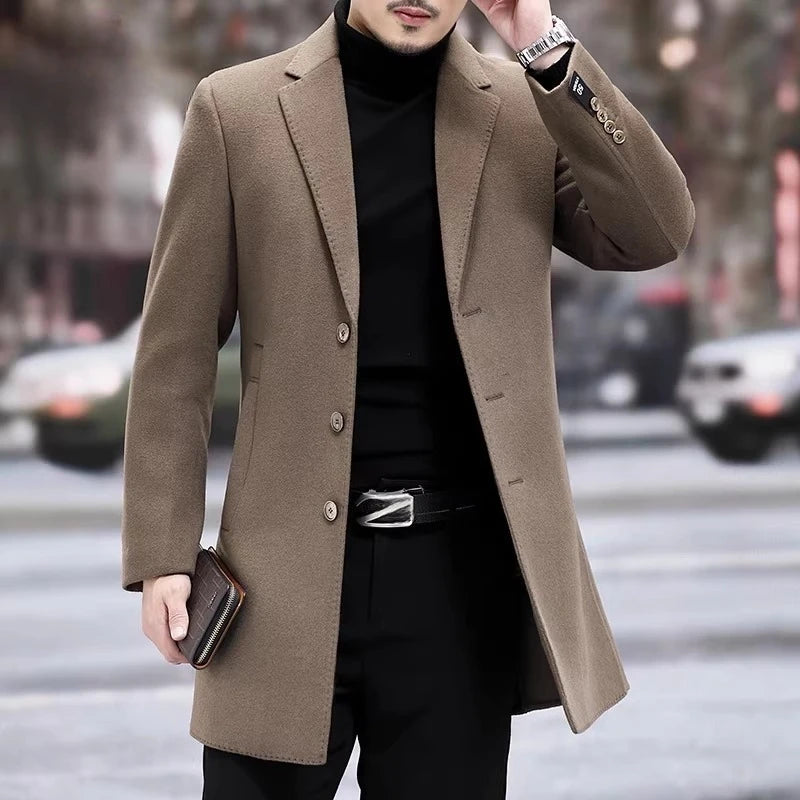 QYLVAWOY Man Jacket Double-faced Woolen New Autumn Winter Jackets Mid-Length Trench Coat Slim-fit Clothes for Man High Quality