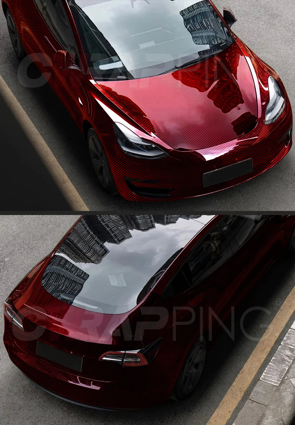 Carbon Fiber Laser Red Car Stickers Glossy Holographic Vinyl Wrap Films Air Release Bubble Free Auto Body Decal Car Accessories