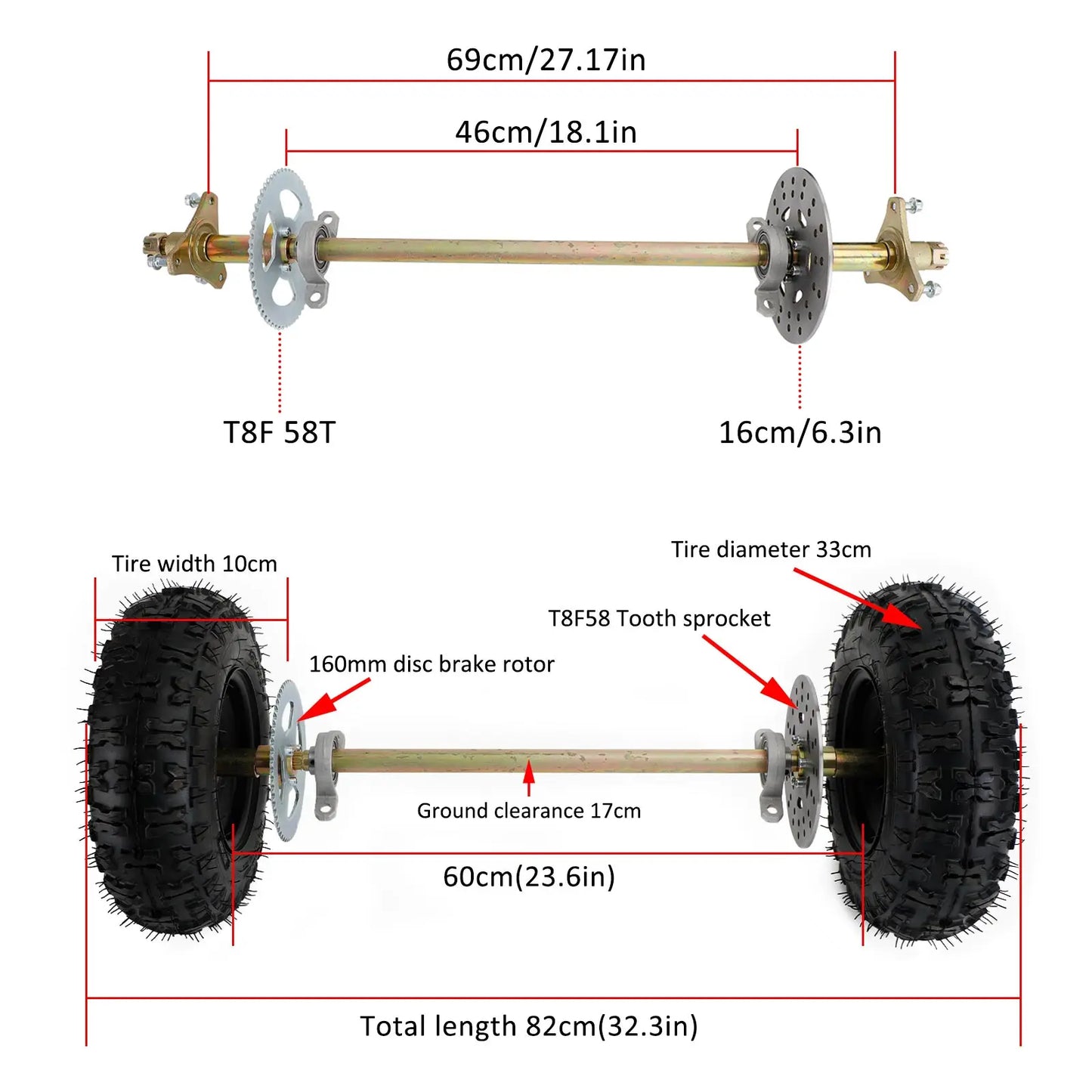 29" Complete Wheel Hub Kit for Go Kart Quad Trike Drift Bikes Rear Axle Tire Assembly