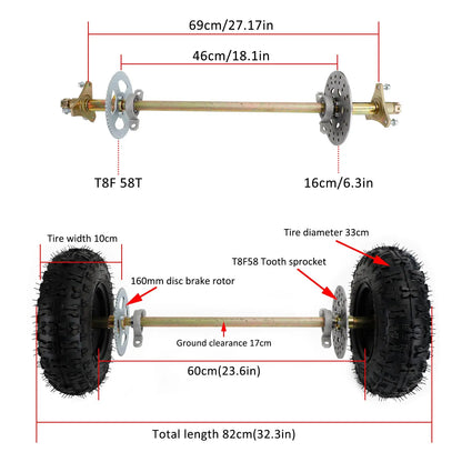 29" Complete Wheel Hub Kit for Go Kart Quad Trike Drift Bikes Rear Axle Tire Assembly