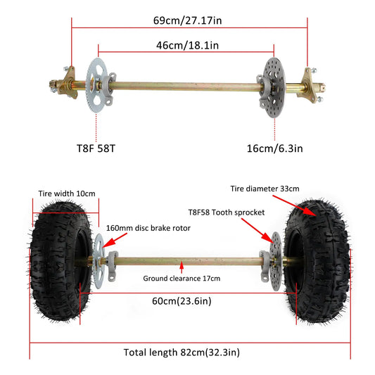 29" Complete Wheel Hub Kit for Go Kart Quad Trike Drift Bikes Rear Axle Tire Assembly