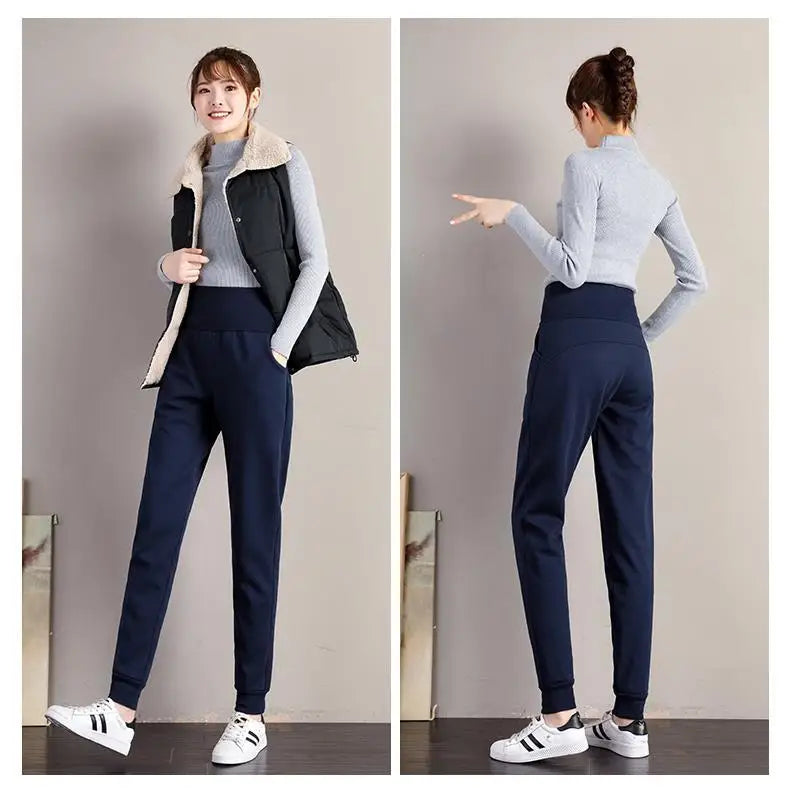plus Size Fleece Lined Thickened Lamb Velvet Casual Slim Fit Pants Winter New Loose Warm Slimming Straight Leg Sweatpants