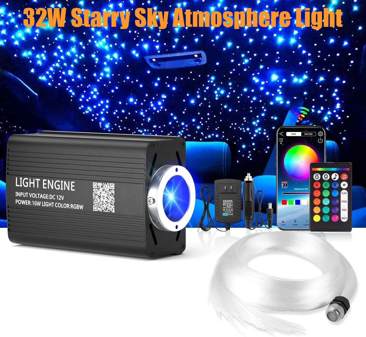 RGBW Fiber Optic Star Headliner Kit APP Bluetooth Car Roof Ceiling Light Interior Ambient Lighting DIY Starlight Kit Accessories