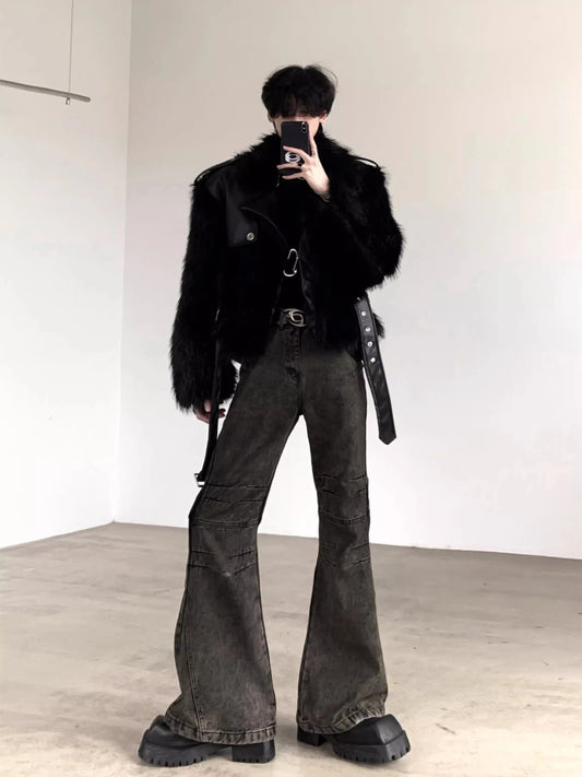 Mauroicardi Winter Short Cool Black Thickened Warm Pu Leather Patchwork Faux Fur Moto & Biker Coat Men Zipper Fluffy Jacket 2023
