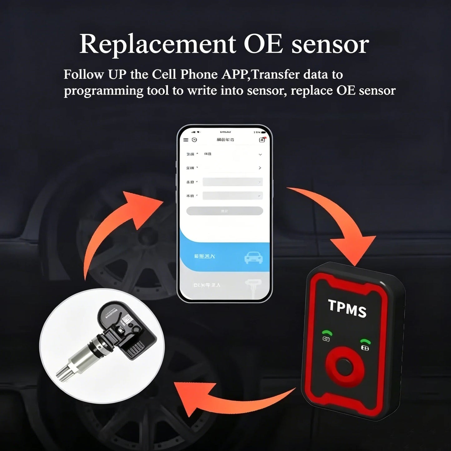 Programmable TPMS Sensors 2 in 1 433MHz+315MHz Program By Cell Phone APP Universal Tire Pressure Monitoring Sensor Metal Valve
