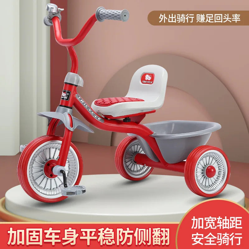 Simple Kids Tricycle 1-6 Years Old Boys & Girls Pedal Car with Basket Anti-Rolling Safety Footrest Ride-On Toy for Toddlers