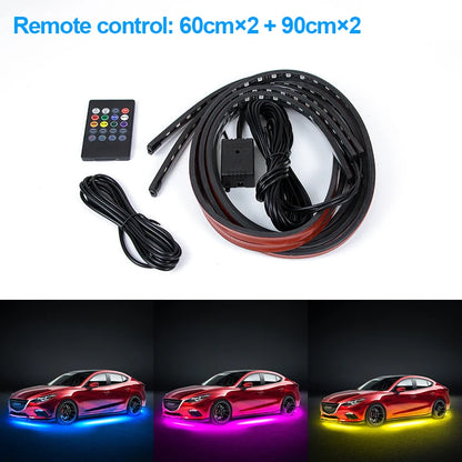 SEAMETAL 4Pcs Car Underglow Light Strip Flexible Led Car Underbody Atmosphere Light Sound Active App Control Decorative Lamp