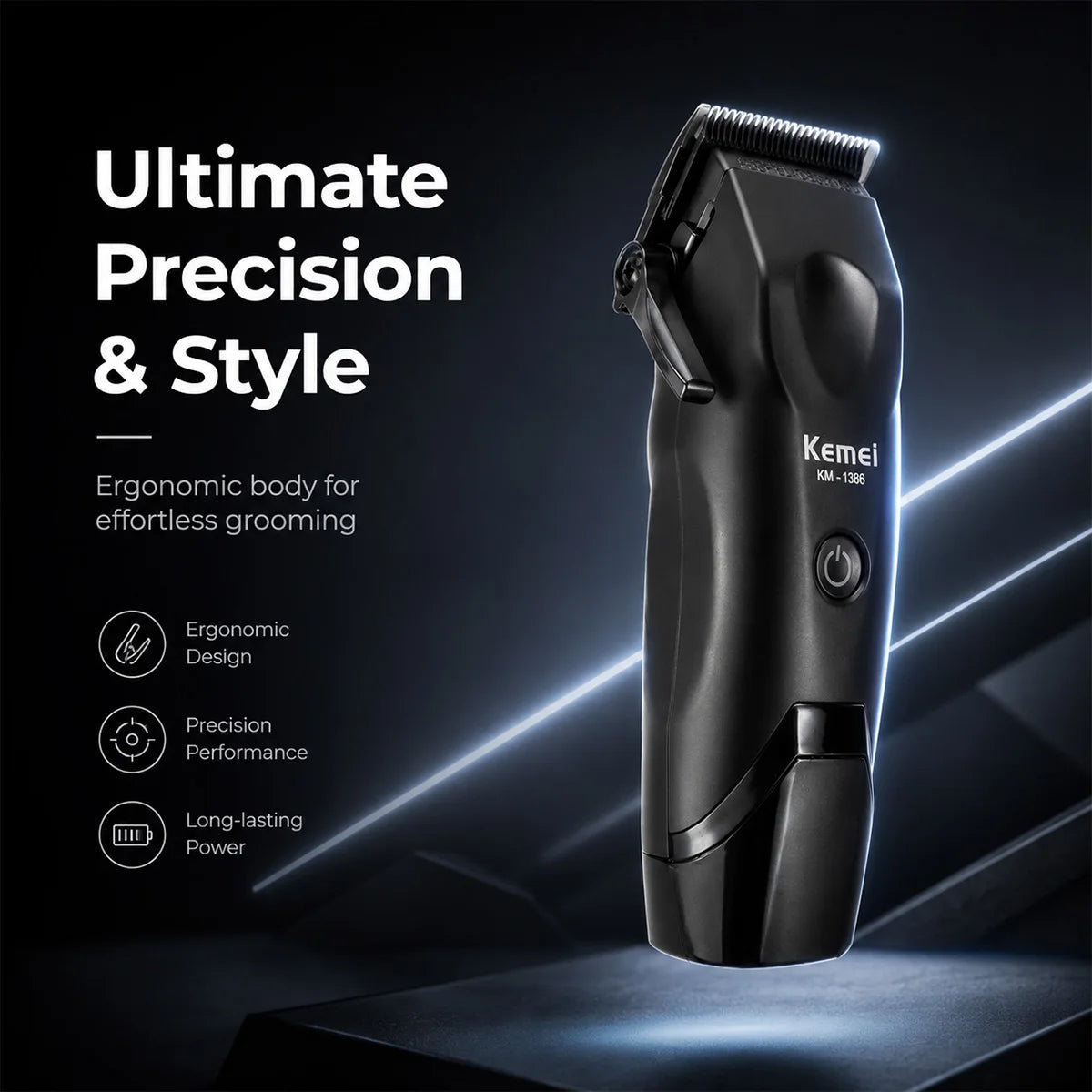 Kemei 1386 Men's Hair Clipper 8000RPM DLC Blade with Base Charger LED Display 2000mAh Professional Hair Cutting Machine Trimmer