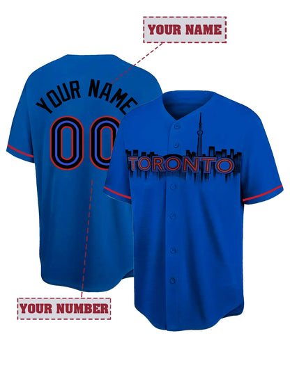 Custom Name And Number Men's Embroidery Baseball Jersey Toronto Black V-Neck Personalized Short Sleeve Button Down DIY Shirts