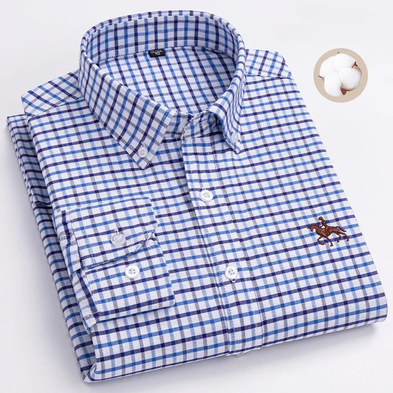 Plus Size 6XL 100% Cotton Long-Sleeve Shirts for Men Oxford Slim Fit Formal Shirt Without Pocket White Office Elegant Clothes