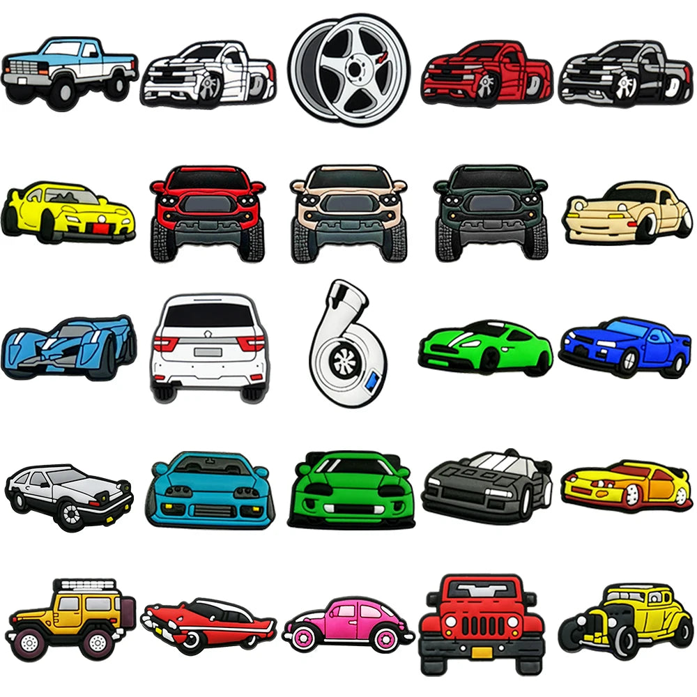 1/25PCS Cool Car Shoe Charms Accessories Pins for Men Boys Muscle Car Supercar Shoe Decorations fit Sandal Sneaker Clog Buckle