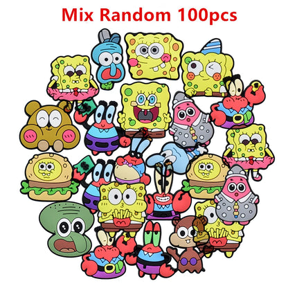 17-100Pcs Cartoon Shoe Charms Spongebob Shoes Decoration Accessories Bubble Slides Clog Sandal Buckle Kids Party Gifts