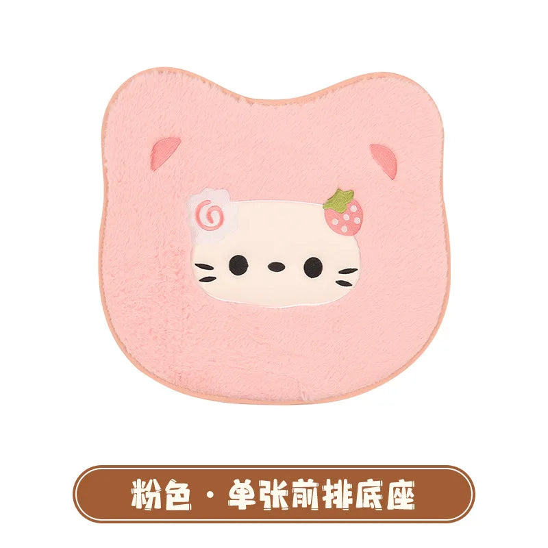 Hello Kitty Winter Plush Car Cushion Cover Cute Pink Warm Cartoon Women's Universal Warmth Seat Covers Auto Seat Accessories