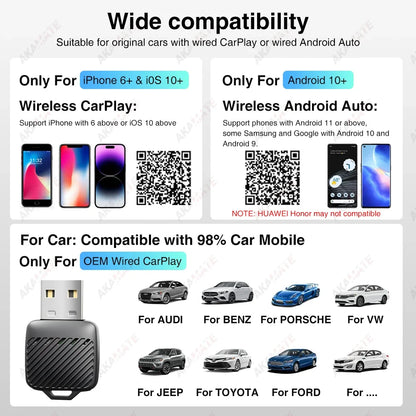 Wireless CarPlay Android Auto 2 in 1 Adapter AI Smart Box Dongle for Wired CarPlay Car Intelligent System Plug Play 5GHz WiFi