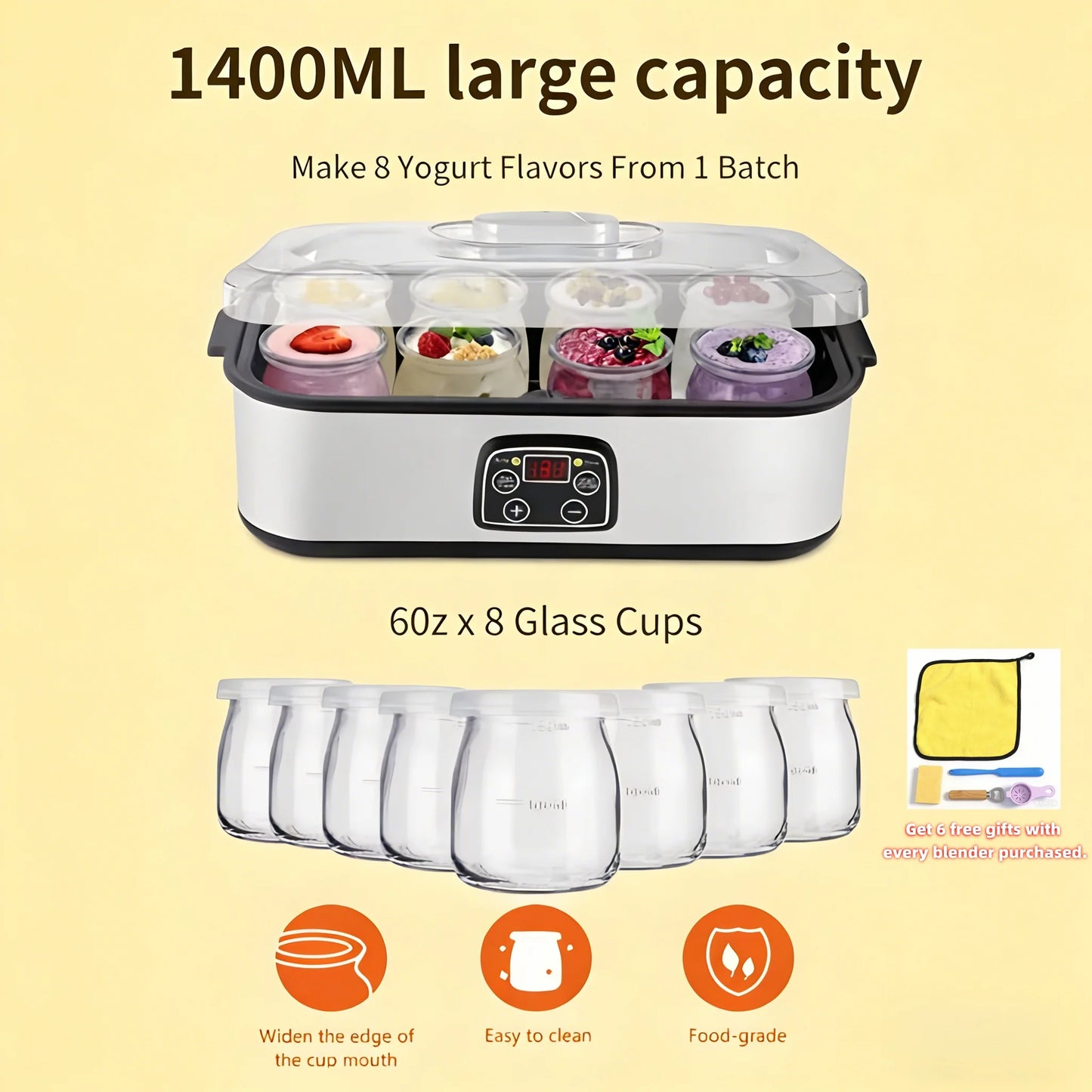 8 Glass Jar Electric Yogurt Maker with Fully Adjustable Fermentation Settings for Customizable Yogurt Making Perfect for Home Use