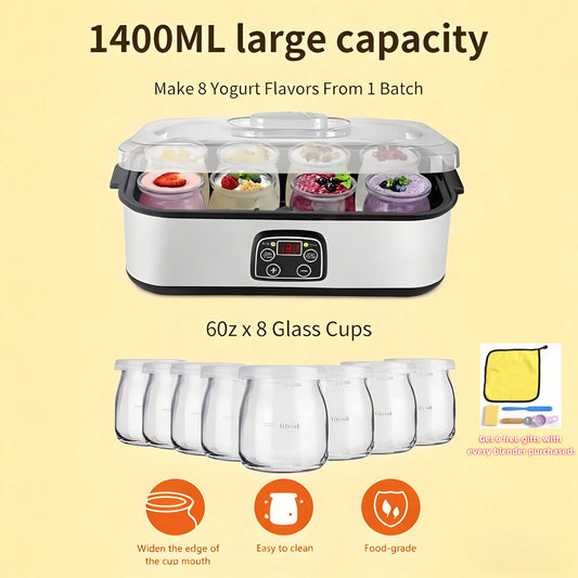 8 Glass Jar Electric Yogurt Maker with Fully Adjustable Fermentation Settings for Customizable Yogurt Making Perfect for Home Use