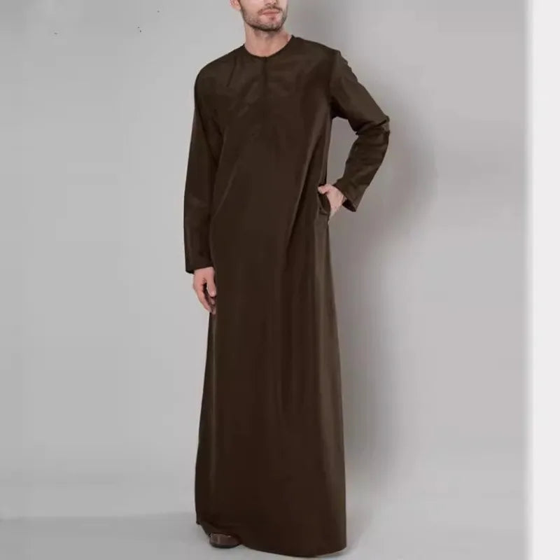 2025 New Muslim Arab Dubai Mens Loose Robe Zipper Shirt Ethnic Clothing