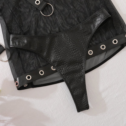 2025 Sexy Hottie Bra Set Punk Style Studded Party Fashion Club Rave Costume Erotic Lingerie Wrap Skirt four-piece Set