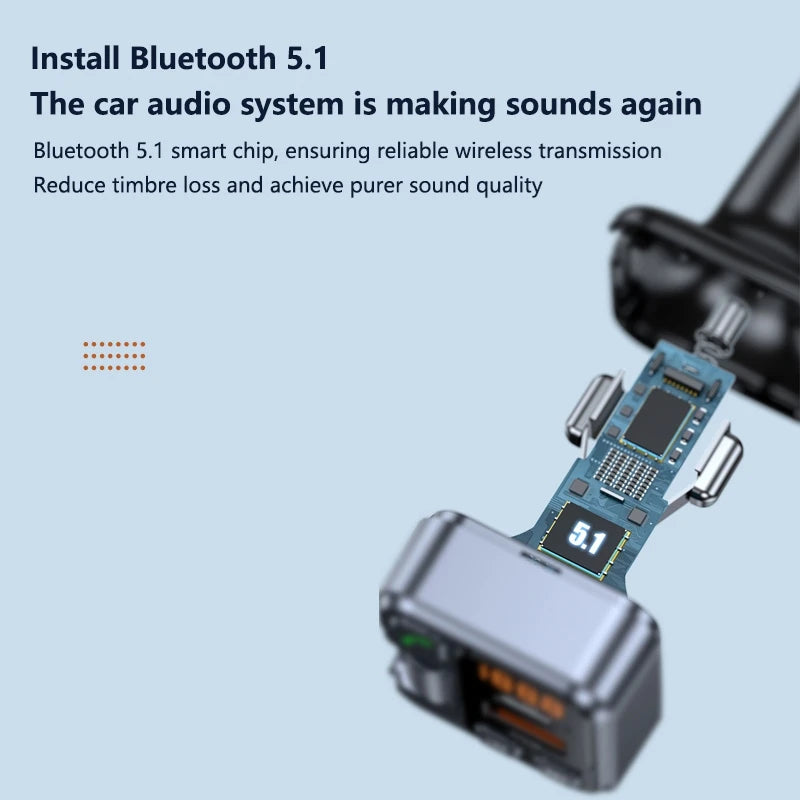 Bluetooth FM Transmitter Car Charger 20W PD USB-C Fast Charger Car Radio with Mic For Wireless Hands Free Call MP3 Player