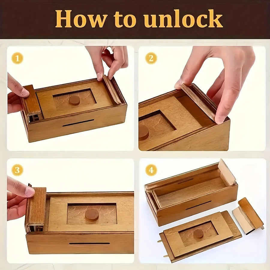 Wooden Puzzle Cash Box with Secret Comb-Adult Brain Teaser Gift for Christmas, Halloween, Thanksgiving and Birthday Surprise, Ca